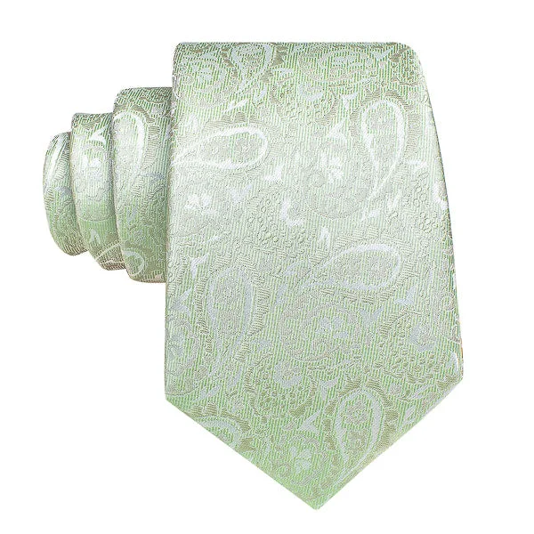 high-quality bow ties for men-Classy Men Light Sage Green Paisley Silk Tie