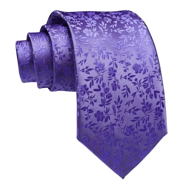 silk ties for men's formal events-Classy Men Lilac Floral Silk Necktie