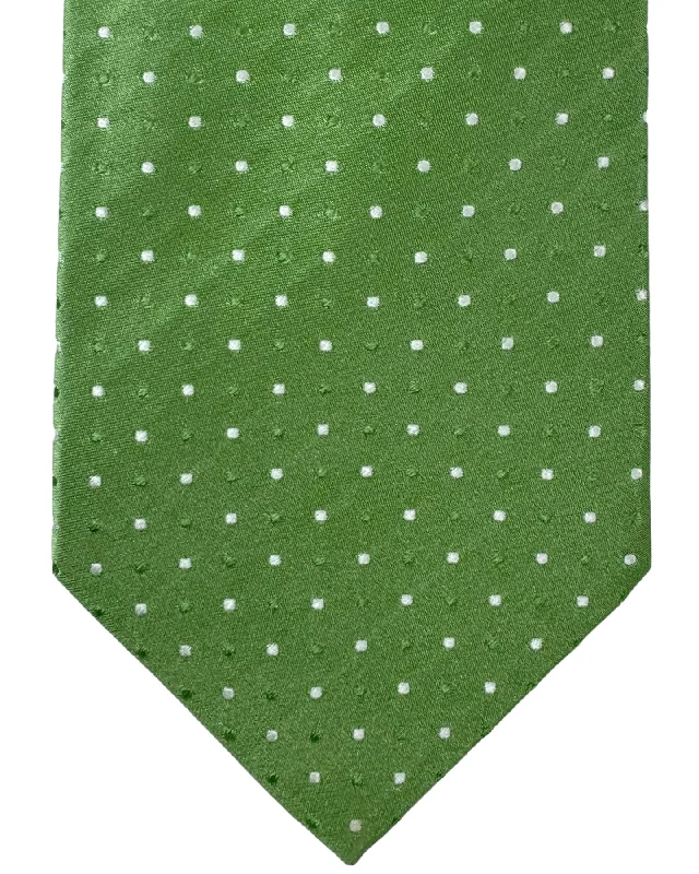 unique office tie collections-Luigi Borrelli Silk Tie Green Silver Mini Squares