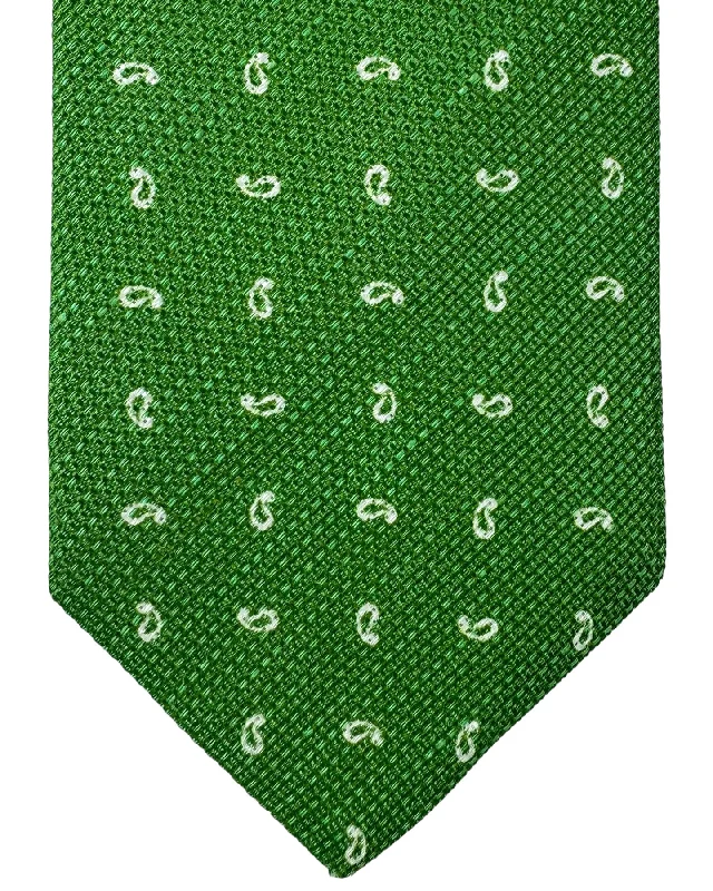 trendy wedding necktie styles-Luigi Borrelli Silk Tie Green Mini Paisley SALE