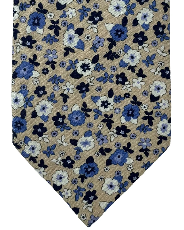 casual wedding bow ties-Luigi Borrelli Silk Tie Taupe Lilac Floral