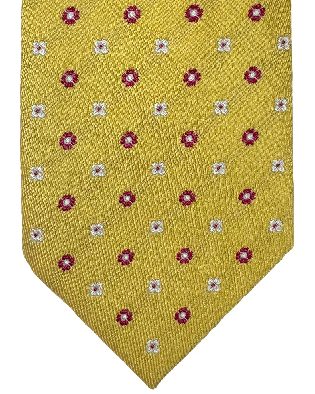 luxury silk bow ties for men-Luigi Borrelli Silk Tie Yellow Mini Floral SALE