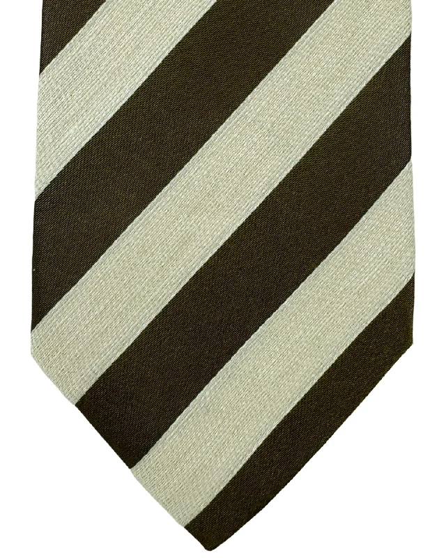 designer silk ties for formal occasions-Luigi Borrelli Tie Dark Brown Stripes - Sartorial SALE