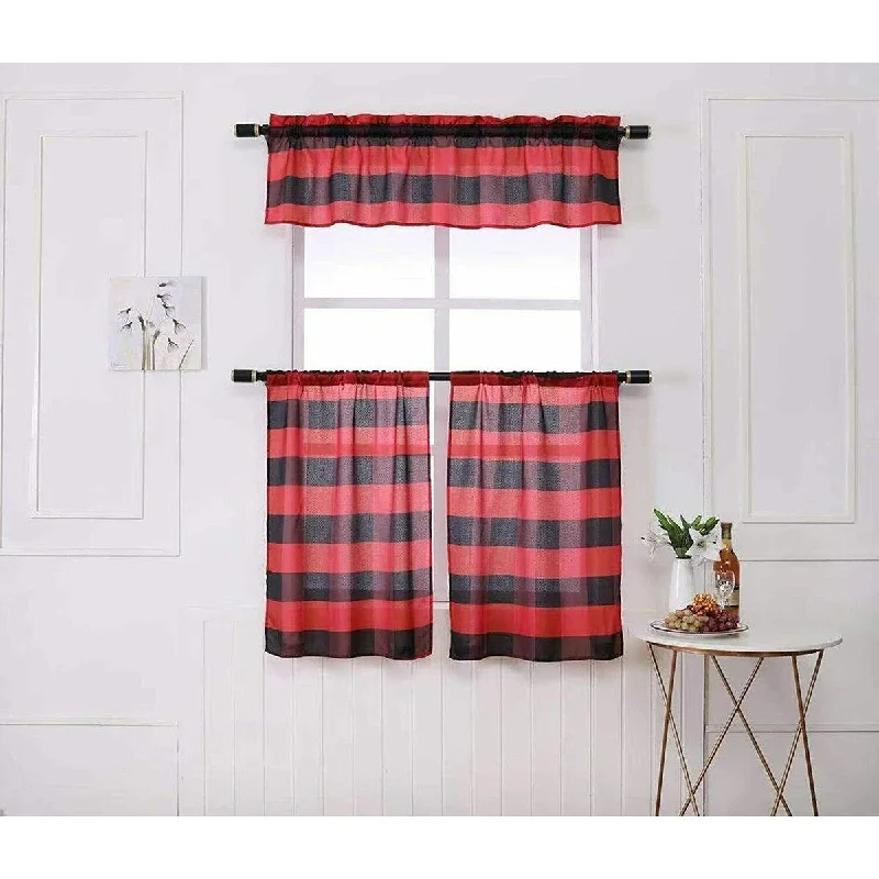 silk necktie options for office wear-MarCielo 3 PCS Buffalo Check Plaid Window Kitchen Curtain With Tier