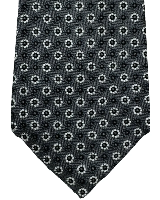 designer necktie brands-Massimo Valeri 11 Fold Tie Gray Mini Floral - Elevenfold Necktie