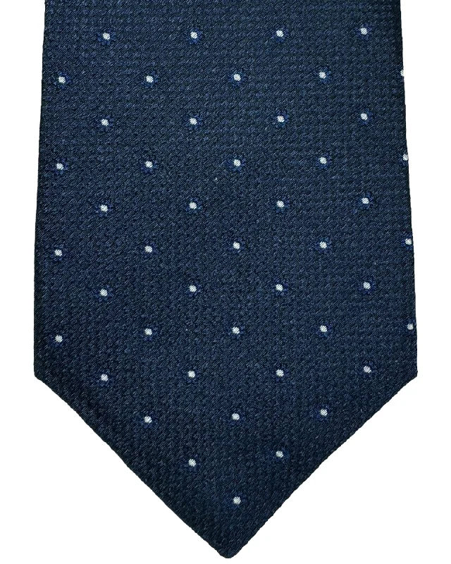 men's wedding tie designs-Massimo Valeri 11 Fold Tie Midnight Blue Black Silver Micro Dots - Elevenfold Necktie