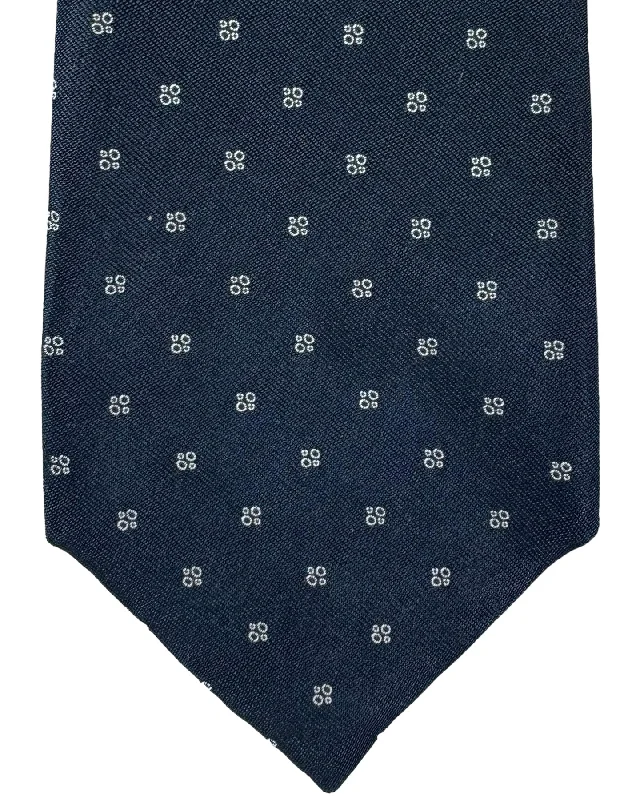 slim ties for business wear-Massimo Valeri 11 Fold Tie Midnight Blue Silver Micro Pattern - Elevenfold Necktie