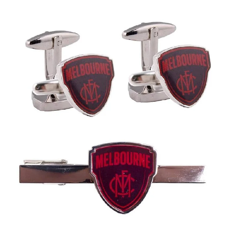 classic silk ties for interviews-Melbourne FC AFL Cufflinks & Tie Bar Set