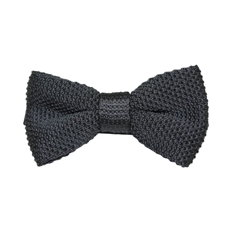 slim-fit bow ties for weddings-Mens Black Cross-Hatched Knitted Bow Tie