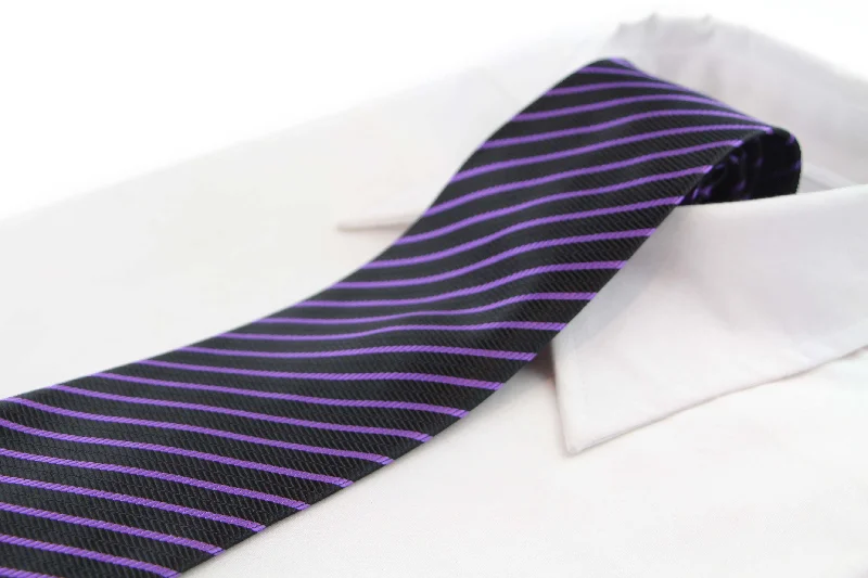 modern necktie ideas for work-Mens Black & Purple Striped 8cm Patterned Neck Tie