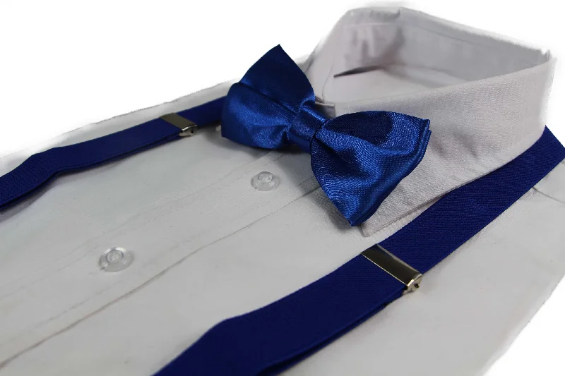 affordable necktie brands for men-Mens Blue 100cm Suspenders & Matching Bow Tie  Set