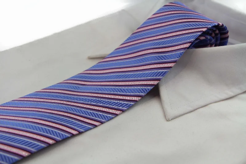 trendy office necktie patterns-Mens Blue & Pink Striped 8cm Patterned Neck Tie