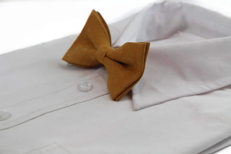 affordable silk bow ties-Mens Camel Velvet Plain Colour Bow Tie