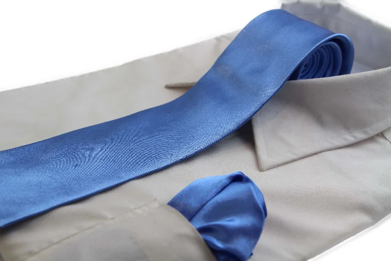 colorful wedding necktie styles-Mens Cornflower Blue 8cm Neck Tie & Matching Pocket Square Set