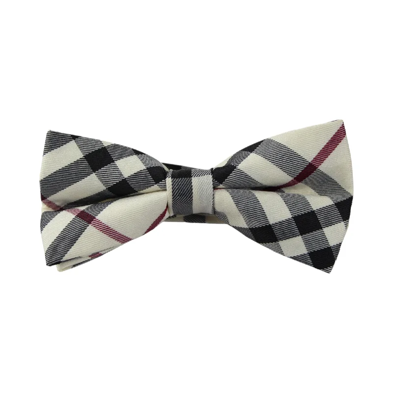 formal wedding tie ideas-Mens Cream Patterned Plaid Bow Tie