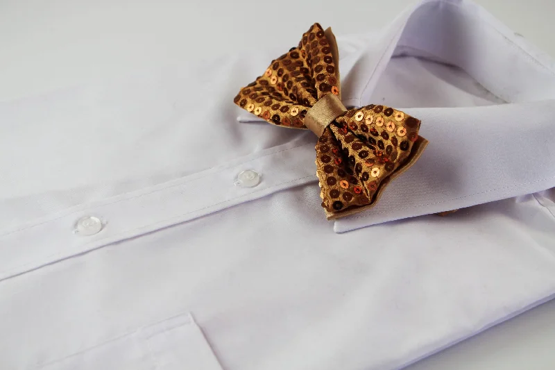 trendy wedding necktie ideas-Mens Gold Sequin Patterned Bow Tie