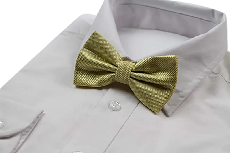 affordable designer neckties for men-Mens Honey Yellow Plain Coloured Checkered Bow Tie