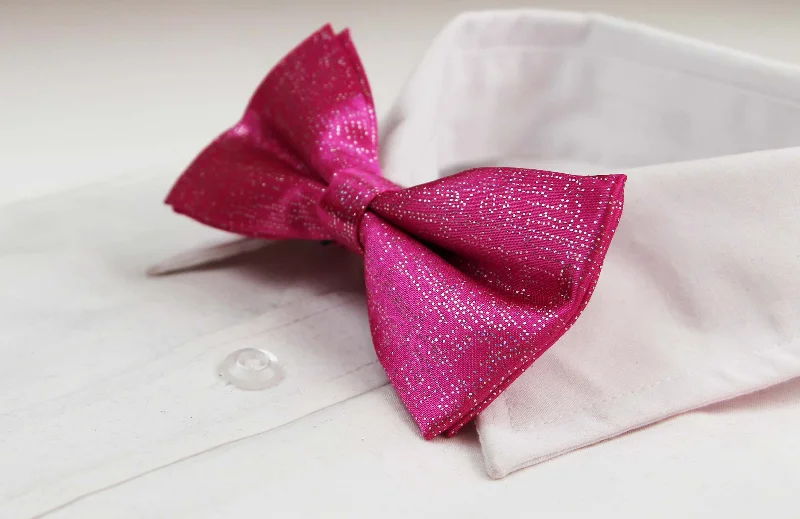 high-end wedding bow ties-Mens Hot Pink Sparkly Glitter Patterned Bow Tie