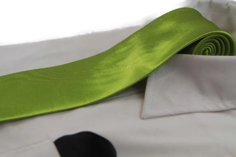 silk necktie options for office wear-Mens Light Green 8cm Neck Tie & Black Pocket Square Set