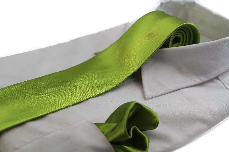 luxury silk bow ties for men-Mens Light Green 8cm Neck Tie & Matching Pocket Square Set