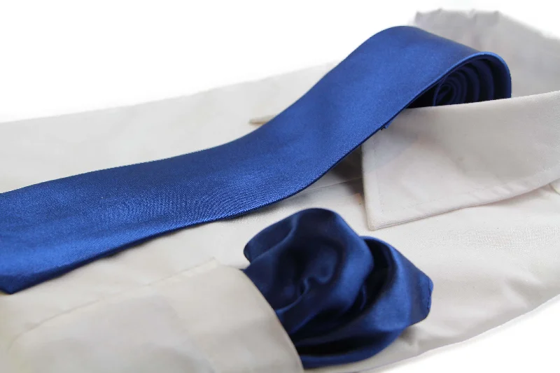 stylish wedding necktie collections-Mens Navy 8cm Neck Tie & Matching Pocket Square Set