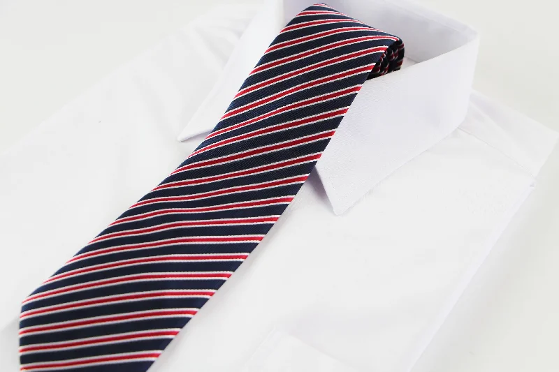 unique office tie collections-Mens Navy, Red & White Striped Patterned 8cm Neck Tie