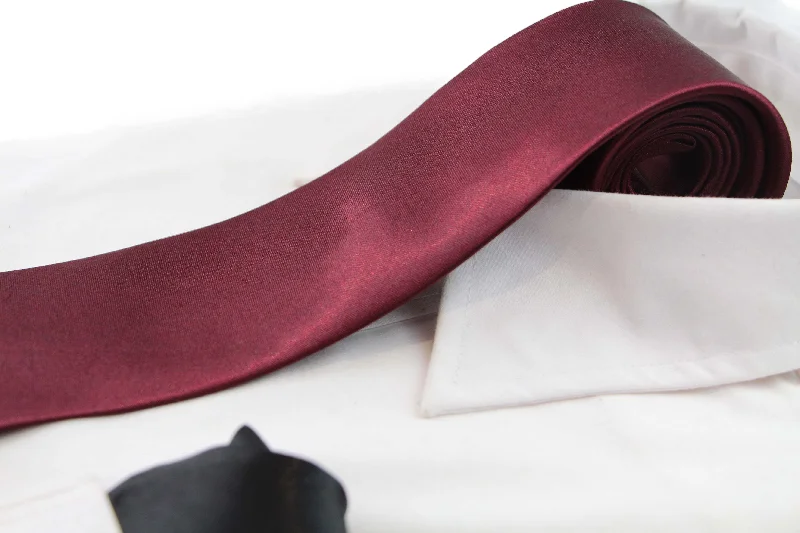 elegant business tie combinations-Mens Plum 8cm Neck Tie & Black Pocket Square Set