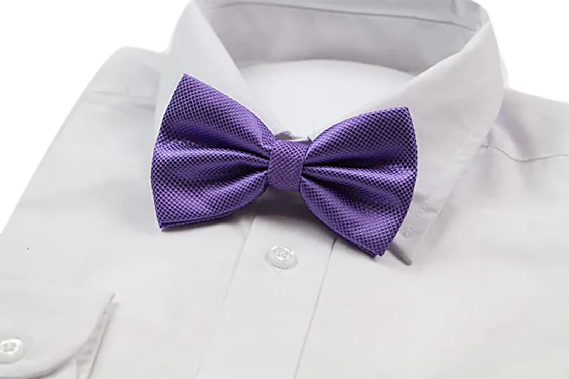 simple patterned neckties for men-Mens Purple Plain Coloured Checkered Bow Tie