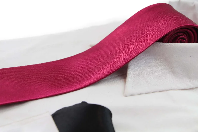 business casual silk bow ties-Mens Red Wine 8cm Neck Tie & Black Pocket Square Set