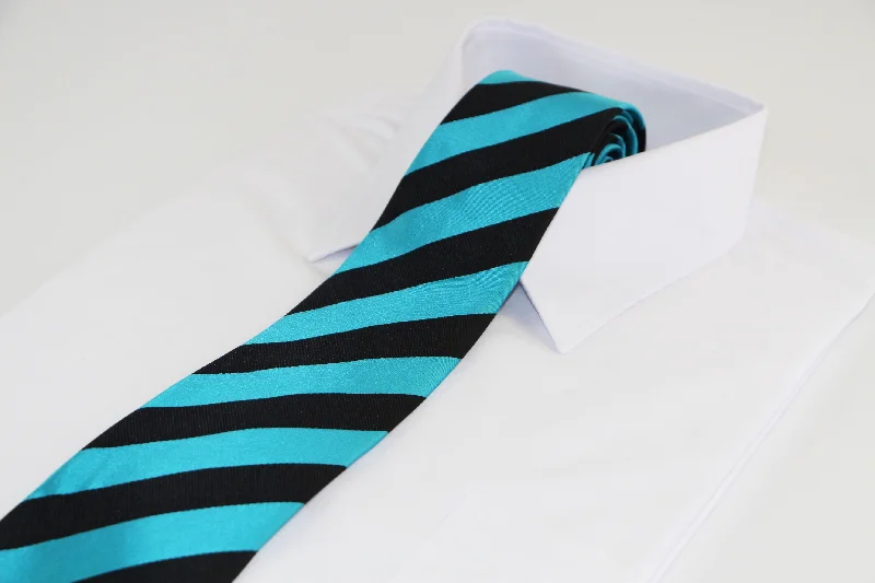 unique patterns in silk ties-Mens Turquoise & Black Thick Striped Patterned 8cm Neck Tie