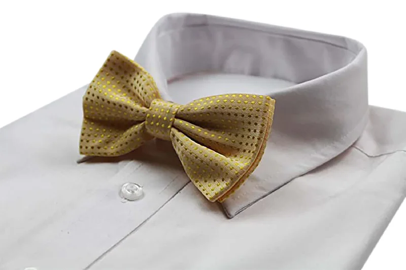 premium silk necktie collections-Mens Yellow Polka Dot Patterned Bow Tie