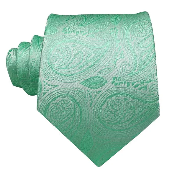 slim-fit bow ties for weddings-Classy Men Mint Green Floral Paisley Silk Tie