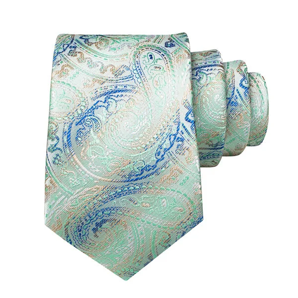 business formal necktie sets-Classy Men Mint Green Gradient Paisley Silk Tie