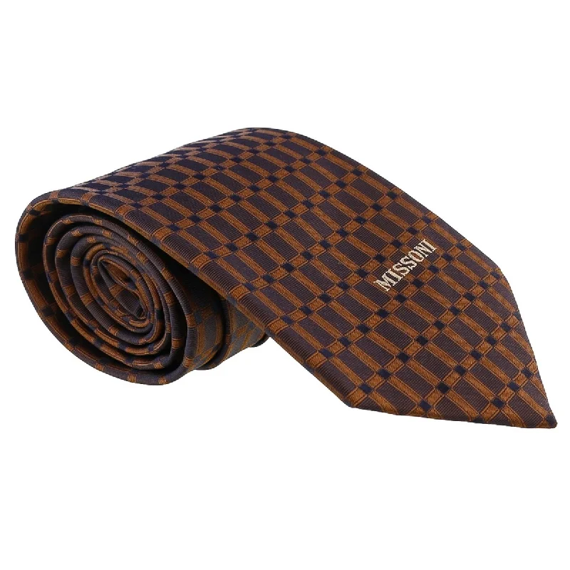 men's office necktie sets-Missoni Grid Brown Woven 100% Silk Tie for mens