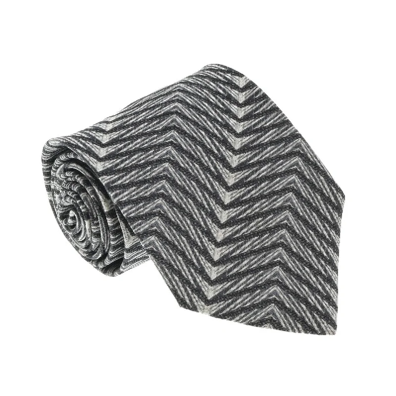 silk ties for casual wear-Missoni I0822 Black/Cream Herringbone 100% Silk Tie for mens