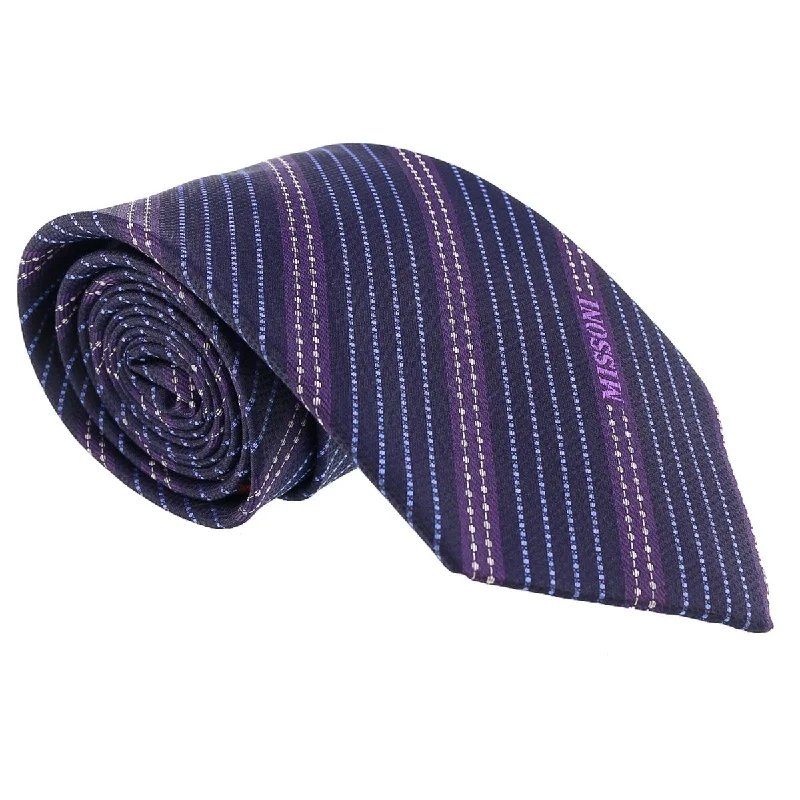 simple patterned neckties for men-Missoni Multi Stripe Blue/Purple Woven 100% Silk Tie for mens