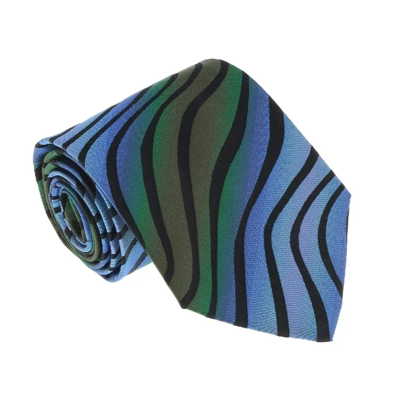 modern silk necktie designs for men-Missoni U0814 Blue/Green Bengal Stripe 100% Silk Tie for mens