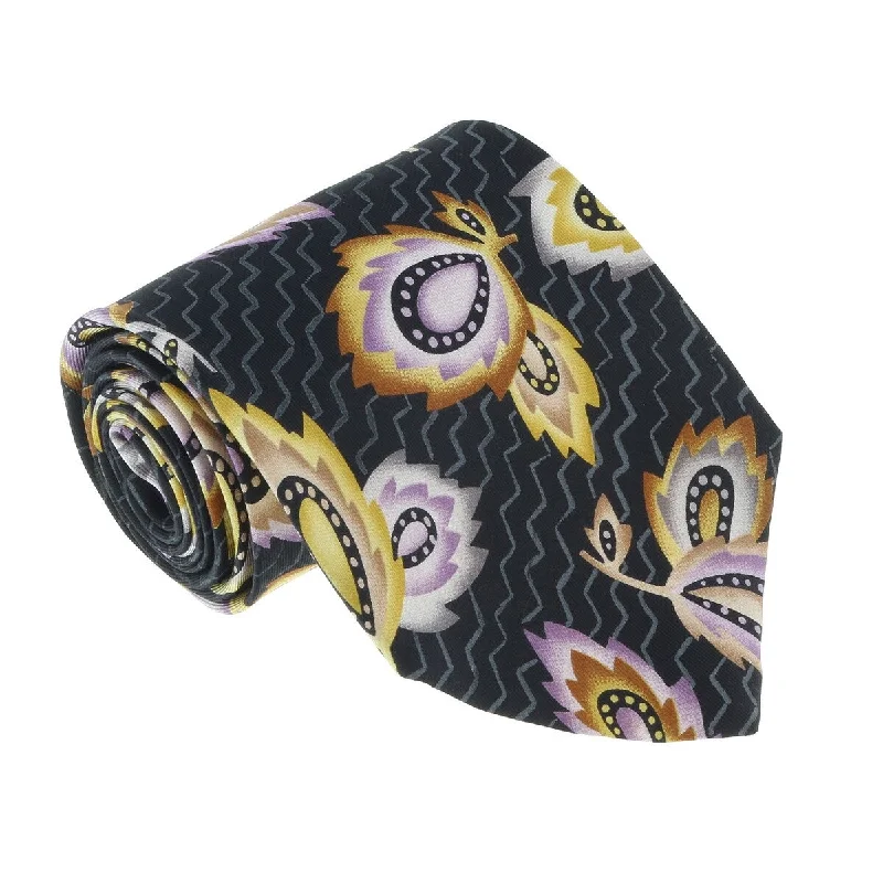 fun color neckties for weddings-Missoni U1452 Black/Purple Chinoiserie 100% Silk Tie for mens