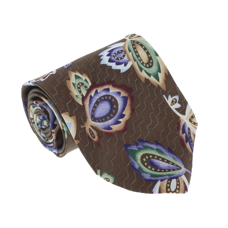 business casual silk bow ties-Missoni U1452 Brown/Blue Chinoiserie 100% Silk Tie for mens