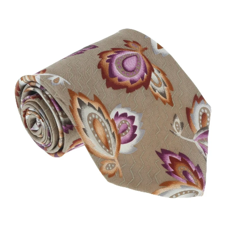 men's necktie collections-Missoni U1452 Khaki/Purple Chinoiserie 100% Silk Tie for mens