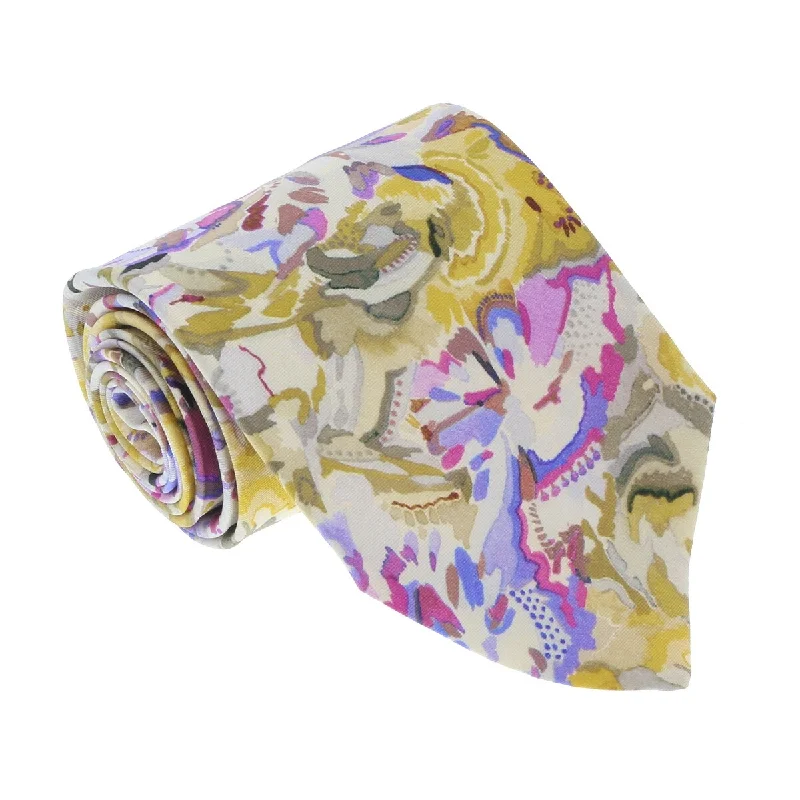 men's necktie sets for weddings-Missoni U1977 Gold/Pink Floral 100% Silk Tie for mens