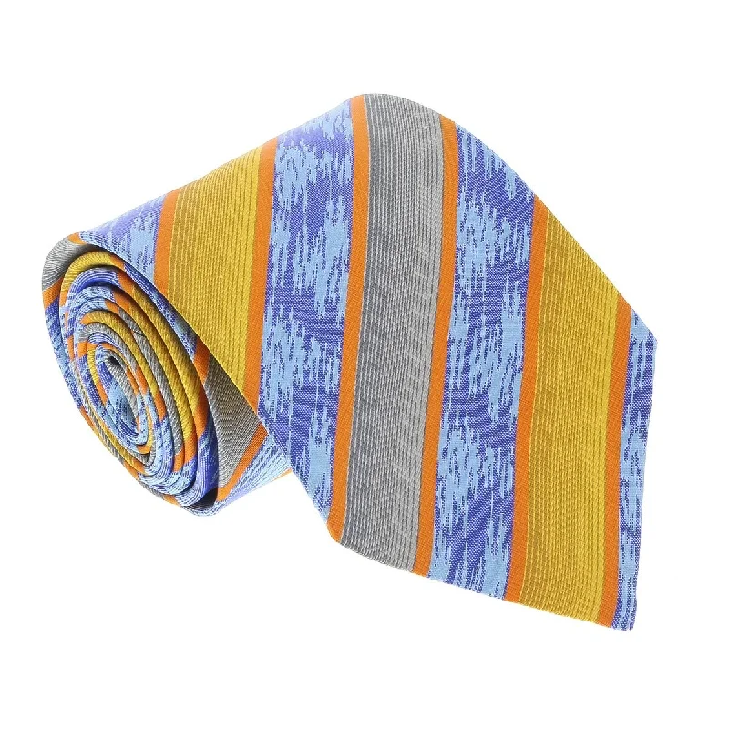 designer office tie sets-Missoni U3821 Orange/Blue/Gray Regimental 100% Silk Ties for Mens