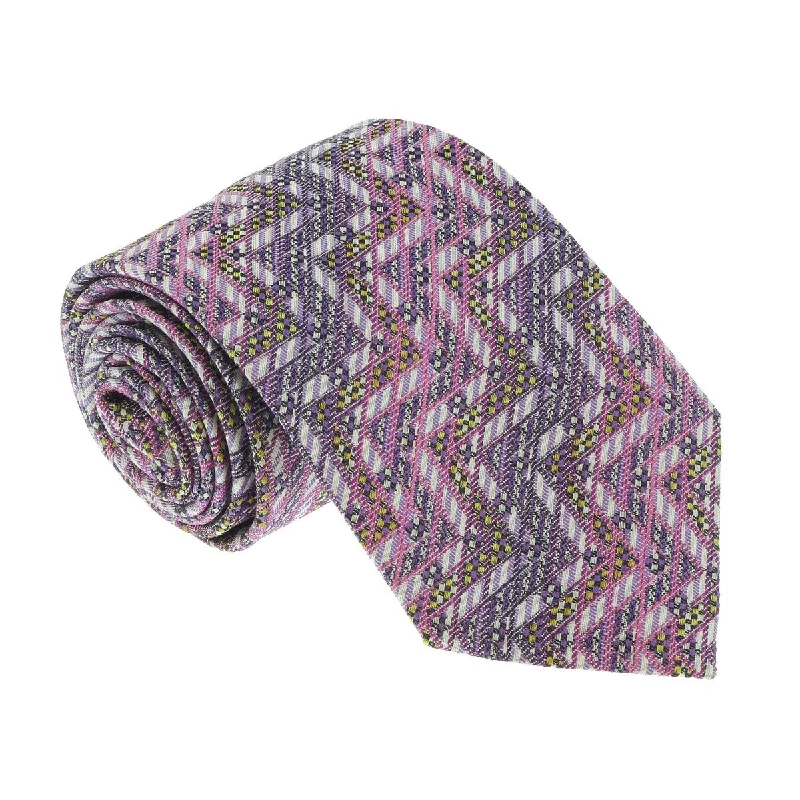 modern necktie colors for men-Missoni U4307 Pink/Purple Chevron 100% Silk Tie for mens