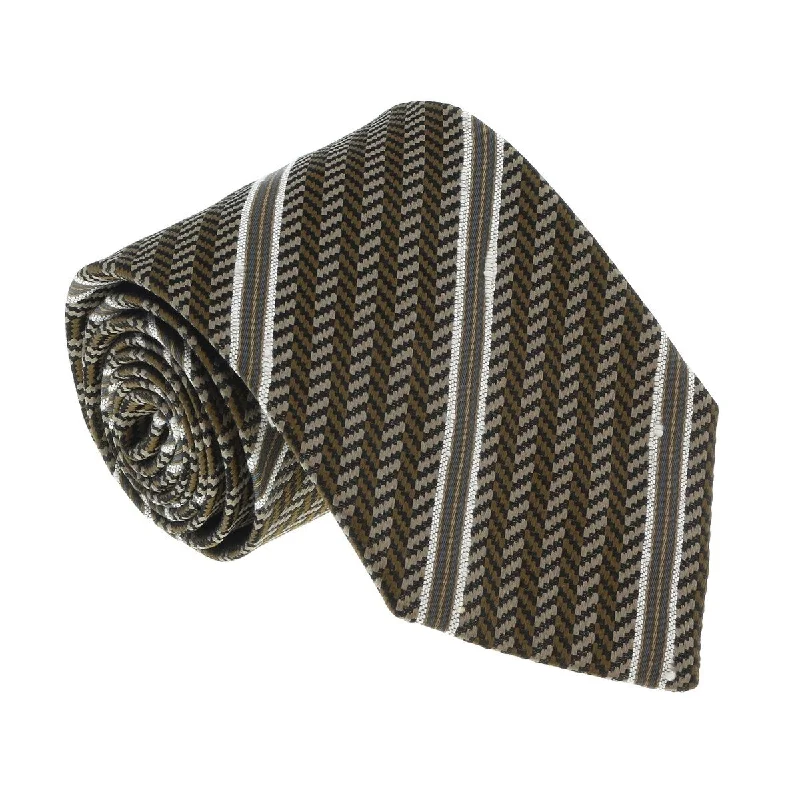 simple designer neckties-Missoni U4530 Brown/Cream Regimental 100% Silk Tie for mens