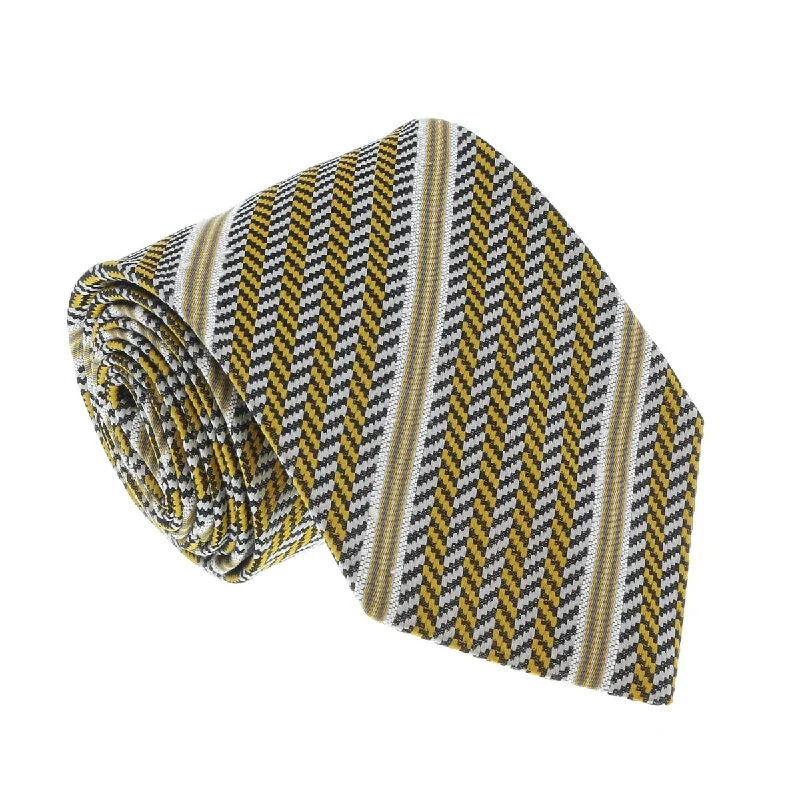 best wedding necktie materials-Missoni U4530 Gold/Silver Regimental 100% Silk Tie for mens