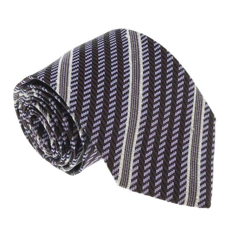 formal silk necktie combinations-Missoni U4530 Lavender/Brown Regimental 100% Silk Tie for mens