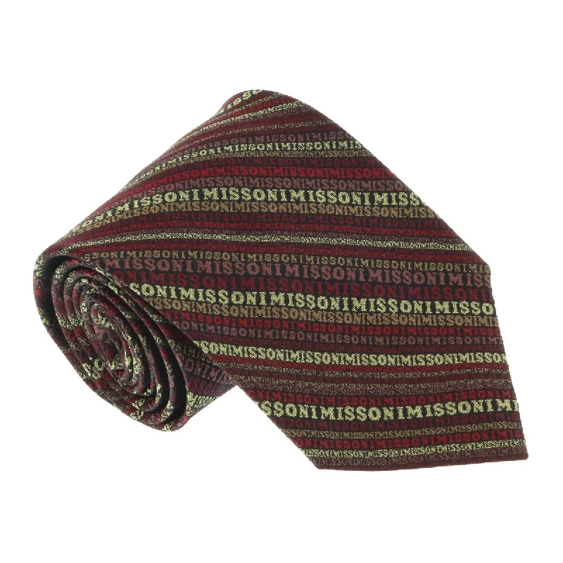 luxury silk bow ties for men-Missoni U5022 Burgundy/Gold Candy Cane 100% Silk Tie for mens