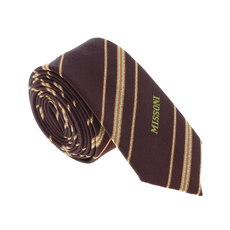 formal silk necktie combinations-Missoni U5026 Maroon/Gold Repp 100% Silk Tie for mens