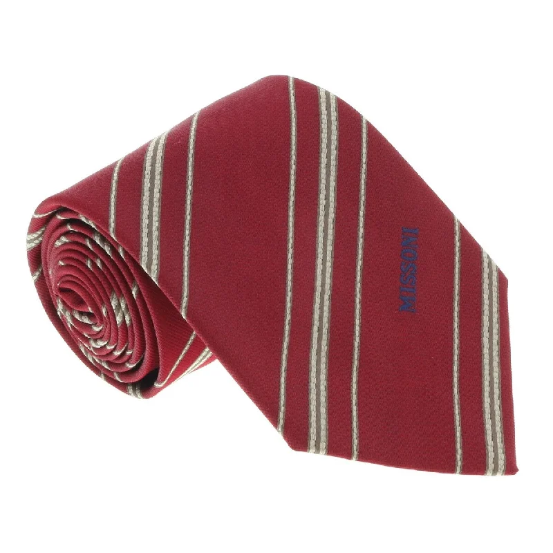 best quality business neckties-Missoni U5026 Red/Brown Regimental 100% Silk Tie for mens