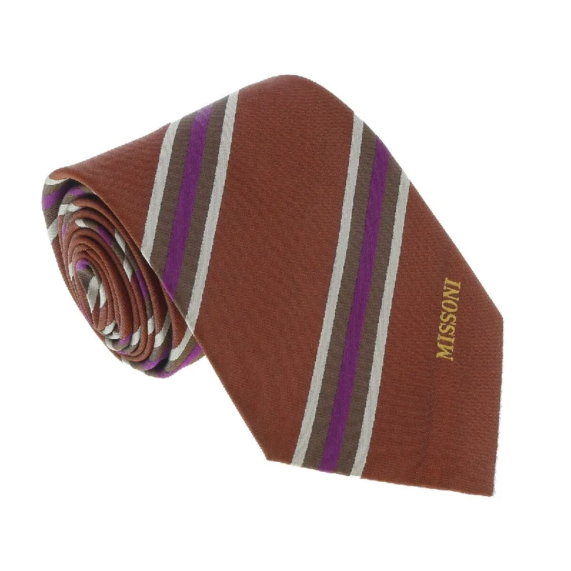 classic silk ties for interviews-Missoni U5029 Rust/Purple Regimental 100% Silk Tie for mens